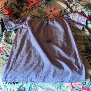 Blue Off-Shoulder Dress with Patterned Sleeves. Old Navy ladies size M.